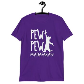 Badass Pew Pew Pew Cat T Shirt – Funny & Fierce Cat Vibes unisex basic softstyle t shirt purple front 69c697a0c274c