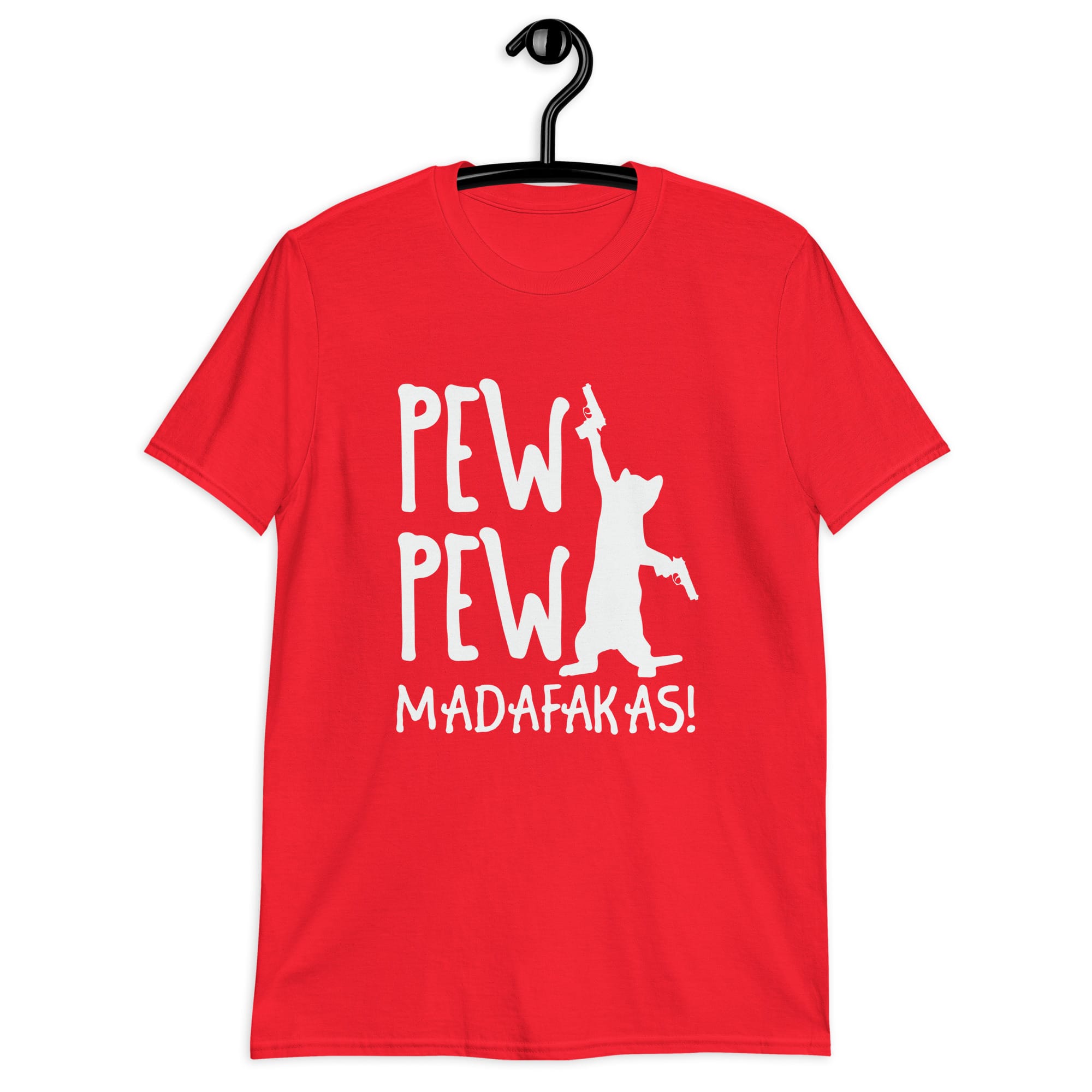 unisex-basic-softstyle-t-shirt-red-front-69c697a0c42f5.jpg Pew Pew Pew Cat T Shirt