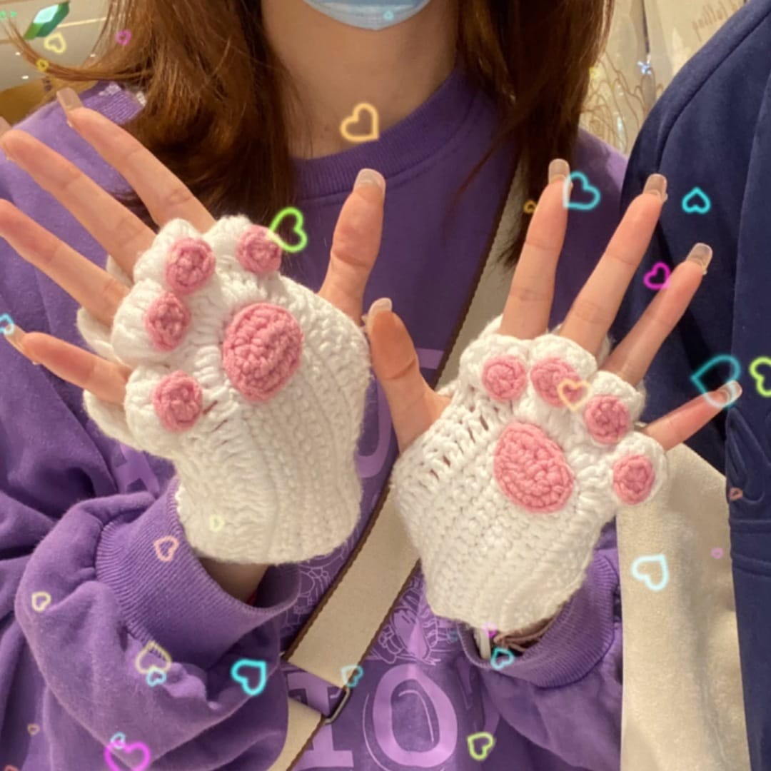 Cat paw fingerless gloves