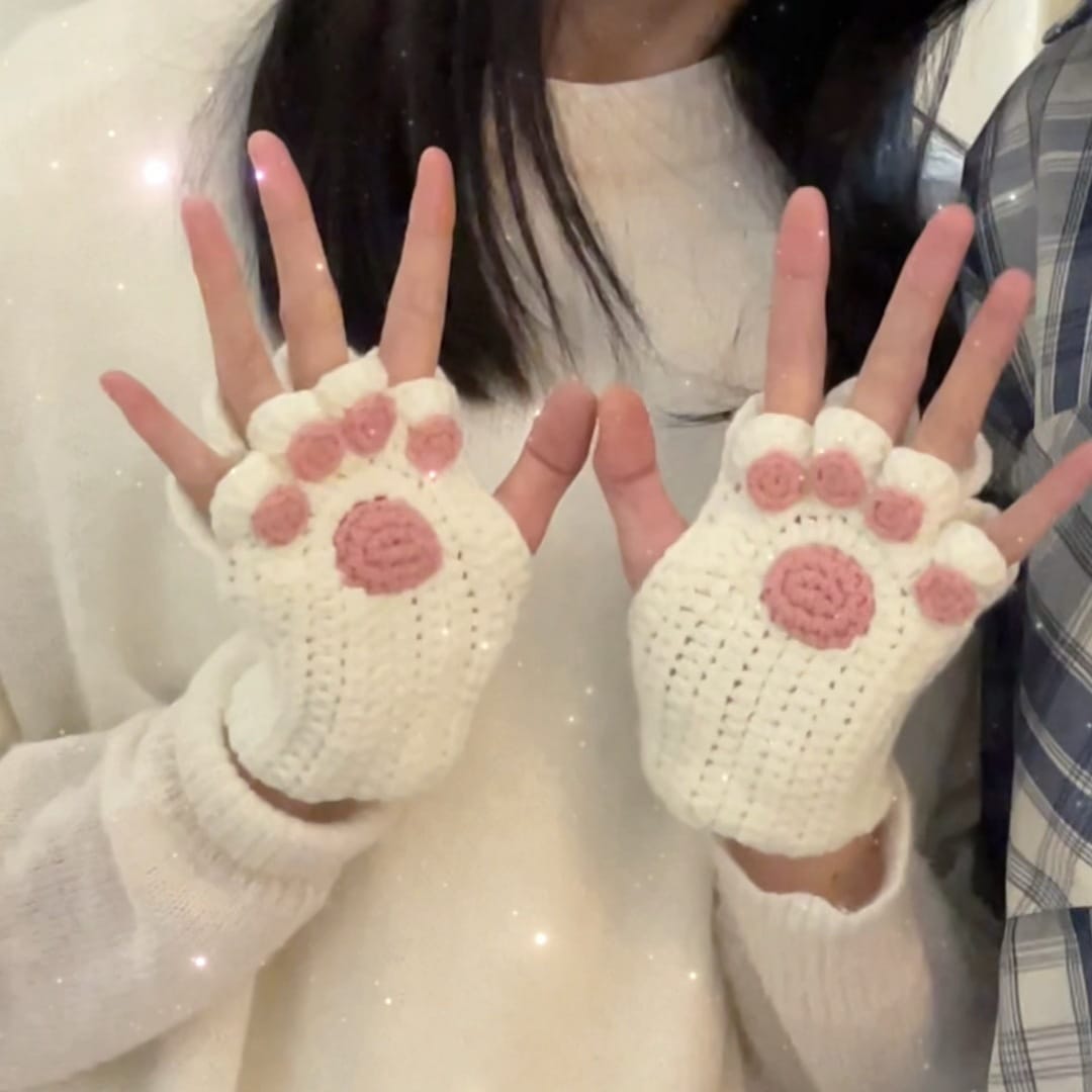 Cat paw fingerless gloves